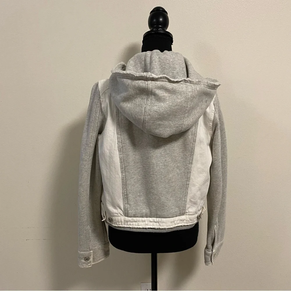 Free People Jacket Women’s Size Medium White Gray Sweater Jean hooded Jacket - Picture 8 of 16